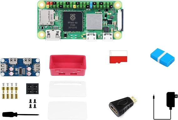 Waveshare Package D Compatible with Raspberry Pi Zero 2 WHC Bundle with USB-HUB-Box Power Supply 5V/3A Micro Card 16GB Card Reader and So On (7 Items) with Pre-Solder Color Coded Pinheader