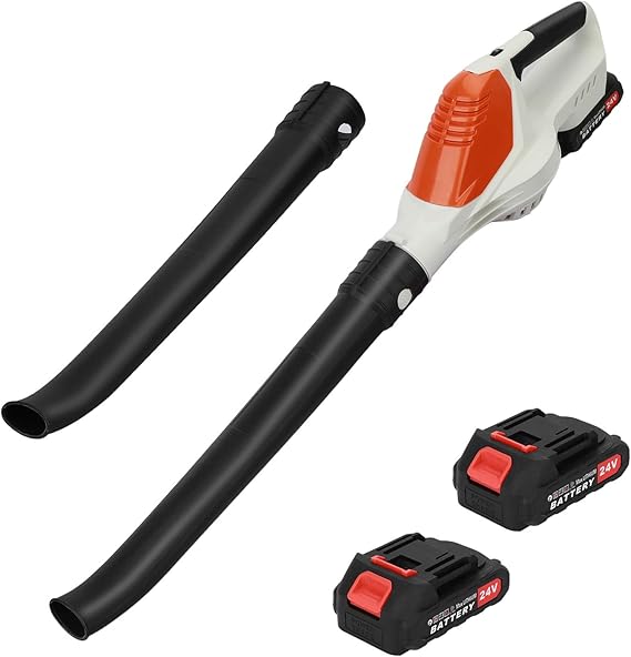 Leaf Blower Cordless - 24V Lightweight Handheld Electric Leaf Blower with 2 Batteries and 1 Charger, Low Noise Battery Powered Leaf Blower for Lawn Care, Patio, Yard, Sidewalk, Snow Blowing