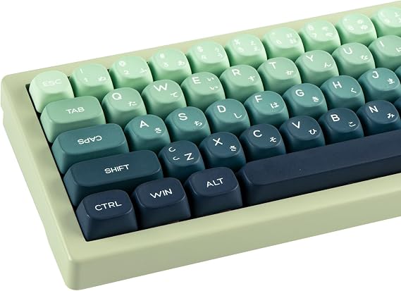 PBT Keycaps Gradient Green MOA Keycaps Dye Sub Japanese Key caps Custom Keyboard Keycap Set for 61/64/68/84/87/100/104/108 Cherry MX Mechanical Keyboard
