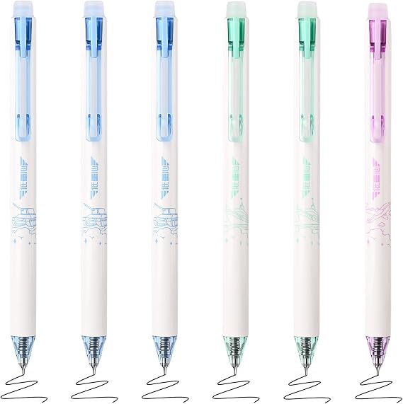 BAYTORY 6Pcs Fine Point Erasable Pens Black, 0.5mm Gel Ink Pen with Eraser for School Office Smooth Writing Crossword Puzzles (Black Ink)