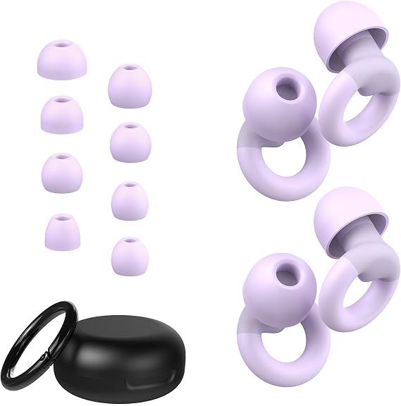 JUSTRVN Ear Plugs for Sleeping, 2 Pairs of Hearing Protection Ear Plugs for Concert,Noise Sensitivity,Study, Soft Silicone Reusable Earplugs for Noise Reduction 25dB-30dB