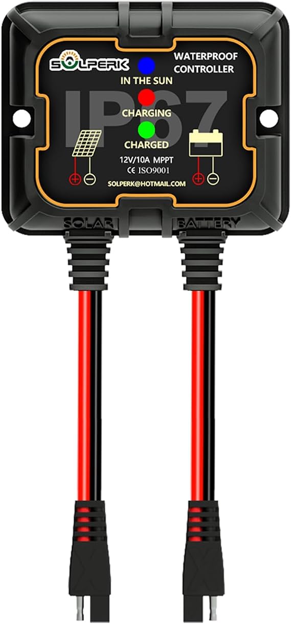 Solperk Mppt ソーラー充電コントローラー 10a 12v 防水インテリジェントポータブルコントローラー Ip67ソーラーパネルコントローラー Agm、ゲル、フラッド、リチウムバッテリー用