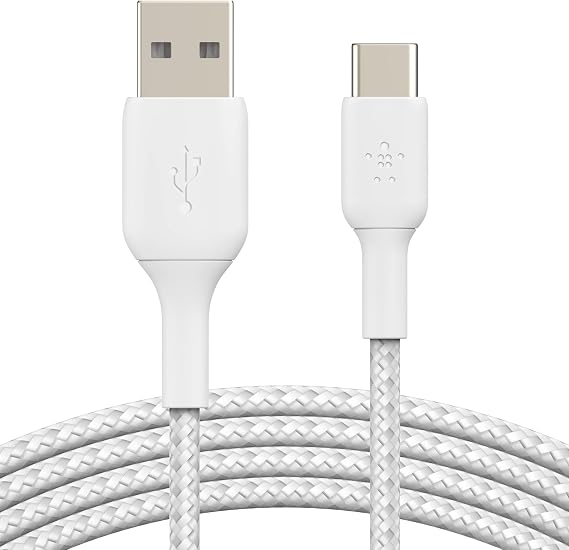 Belkin Braided USB-C Cable (BUSB Type-C Cable for Boost Charge USB-C-USB Cable, Note10, S10, Pixel 4, iPad Pro, Nintendo Switch and more) 2 meters, White