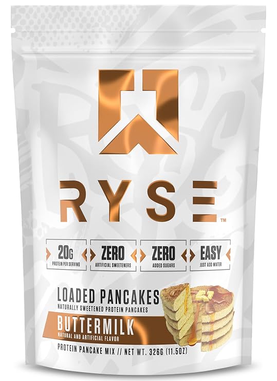RYSE Loaded Protein Pancake & Waffle Mix - Buttermilk - Naturally Sweetened Breakfast with 21g Protein, 3g MCTs and 2g Fiber - No Added Sugar - High Protein Snack for Clean Energy - 6 Servings