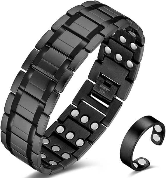 3X Magnetic Titanium Bracelets for Men Three Row Magnets Adjustable