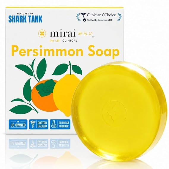 Mirai Clinical Persimmon Soap for Old People Smell, Nonenal Solution | Japanese Persimmon Soap with Citrus Scent and Green Tea Extract, Deodorizing Bar for Men and Women, Gentle for All Skin Types