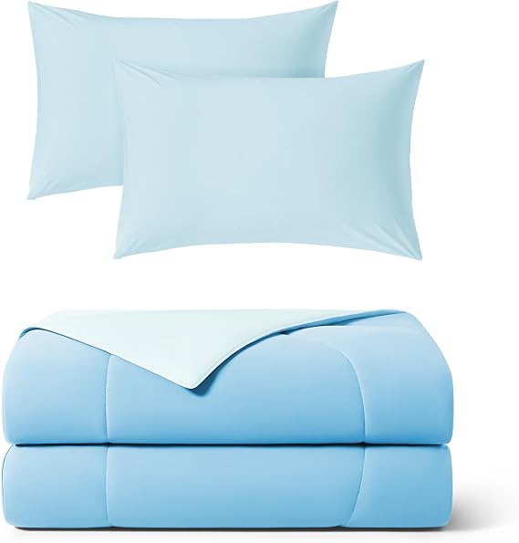REST Buy 2 GET 30 Percent Off: Evercool Comforter Plus Pillowcases Bundle at 30% Discount, in Light Blue, Queen Size