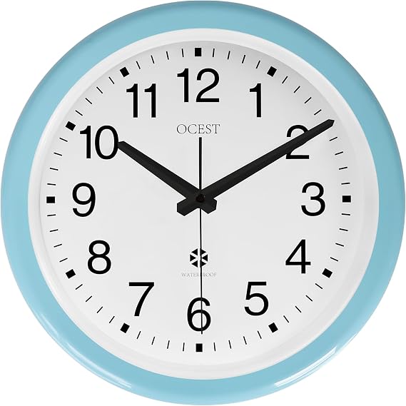 OCEST 12 Inch Sealed Waterproof Indoor Outdoor Wall Clock, Blue