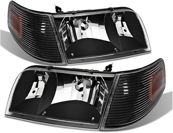 GGDZTMNB Blk for Ford for Crown Victoria 1998-2011 Headlights+Corner Turn Signal Lamps Left Right Factory-Headlight Style Black-Housing Clear-Lens -Lighting Technology