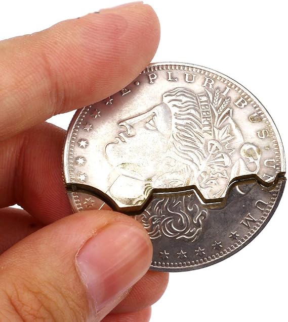 Enjoyer Bite and Restore Folding Coin,Two Fold Bite Coin Magic Gimmick Appearing/Vanishing Coin Magic Tricks Stage Illusion Props (Morgan Version)