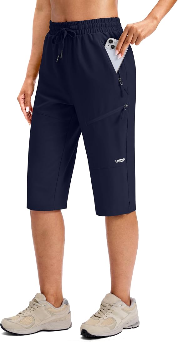Viodia Women's 15" Hiking Shorts Long Bermuda Cargo Capris Knee Length Lightweight Shorts Quick Dry Elastic Waist for Casual