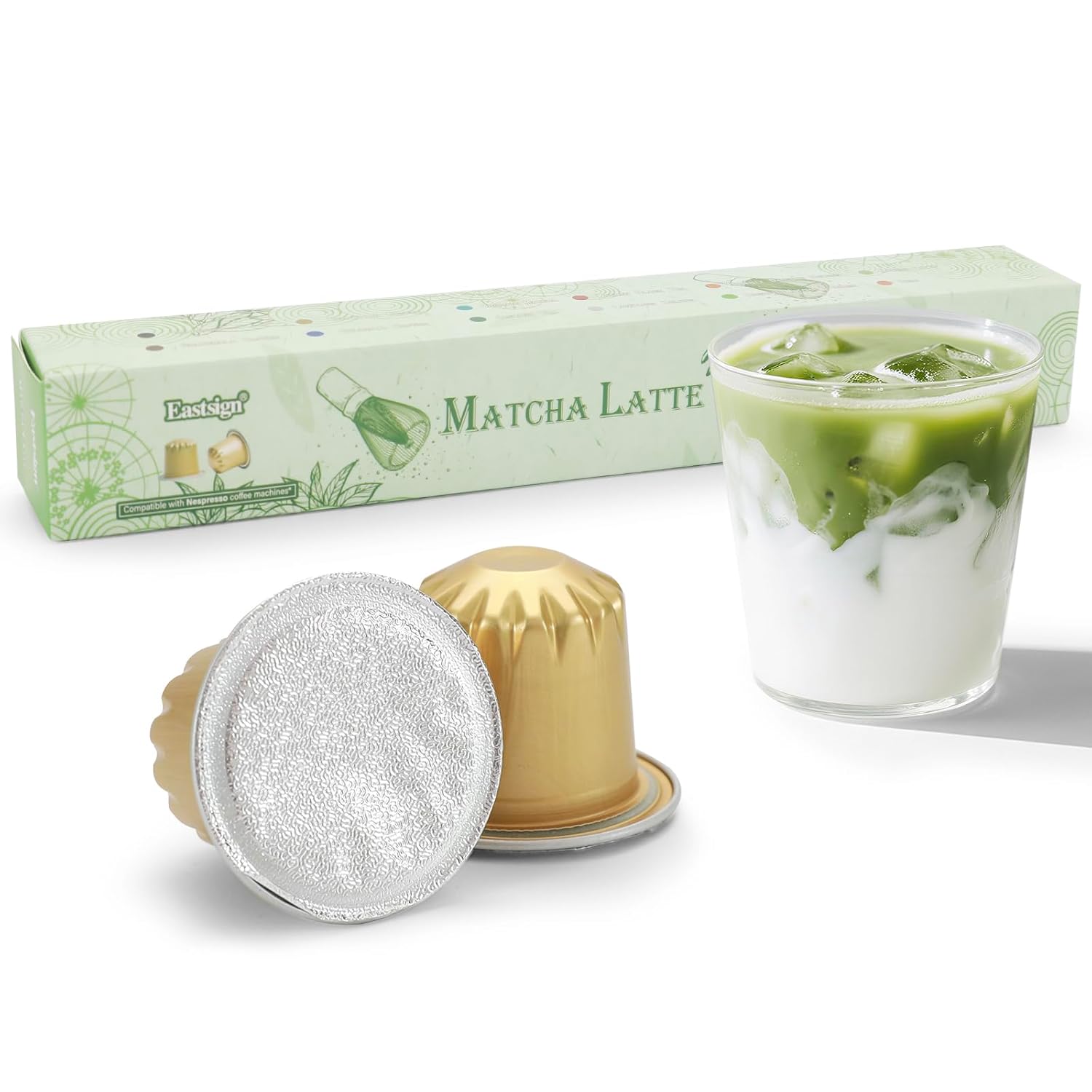 Eastsign Nespresso Original Sweetened Matcha Latte Pads Creamy and Practical 10 Recyclable Capsules