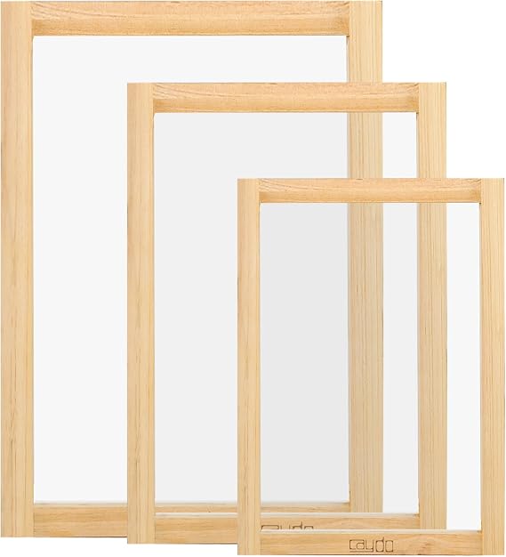 Caydo 3 Pieces 3 Size Wood Silk Screen Printing Frame with Mesh for Screen Printing, 10 x 14 Inch, 8.2 x 12.2 Inch, 6.7 x 10.6 Inch | Screen Printing, 10 x 14 Inch, 8.2 x 12.2 Inch, 6.7 x 10.6 Inch