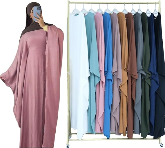Boedaty Muslim Dress for Women Waistband Bat Sleeves Dress Abaya Muslim Praying Niqab Burkas Long Dress Dubai Gathering Party