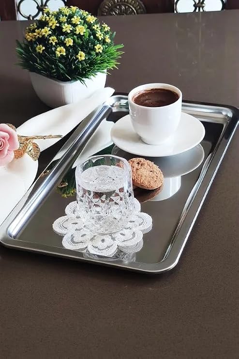 KHAKMA Lüx Çelik Dikdörtgen Servis Sunum Tepsisi 30x15 Cm