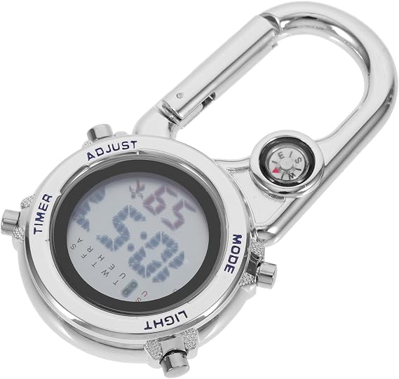 Clip on Digital Carabiner Watch for Climbing and Adventure Metal Body and Night Glow Function, Convenient Outdoor Pocket Watch for Men and Doctors