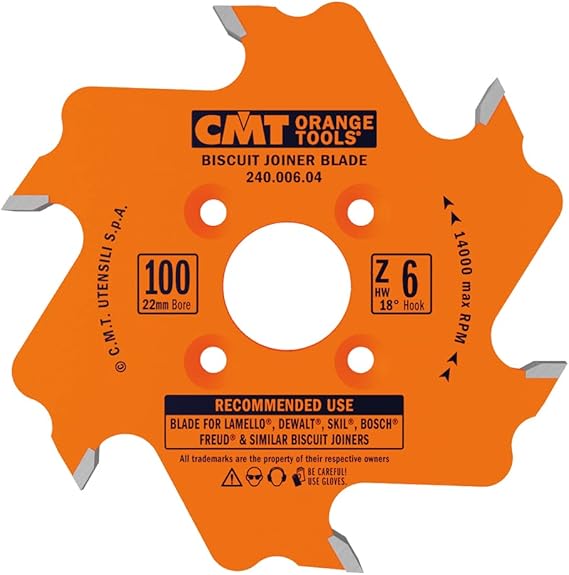 CMT 240.006.04 Biscuit Joiner Blade, 4-Inch Diameter x 6 Teeth, PTFE-Coated.