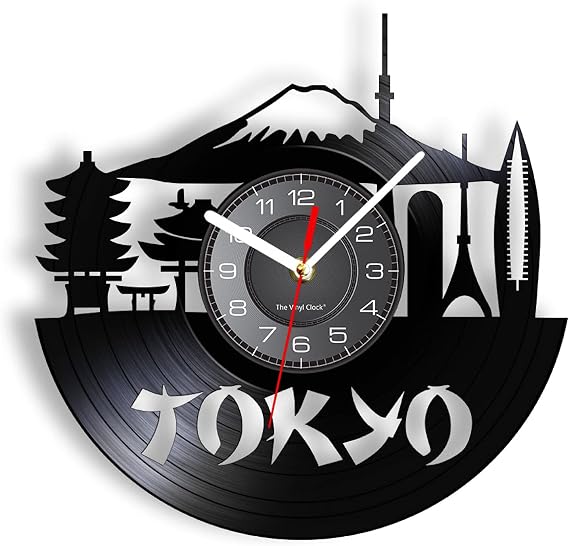 12 Inch Decorative Wall Clock Tokyo Skyline Decorative Wall Clock For Enterprise Office Japanese Cityscape Vinyl Album Re-purposed Record Clock Japan Souvenir For Vintage Room Decoration