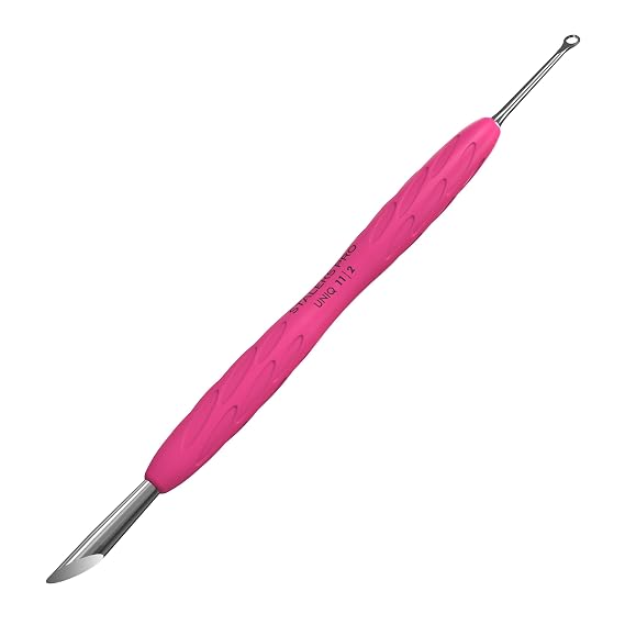 Staleks Pro Manicure Pusher Gummy UNIQ 11 Type 2 Silicone Handle Cuticle Pusher Tool Beveled & Loop Pusher Stainless Steel Ergonomic & Non-Slip Grip Sterilizable & Durable
