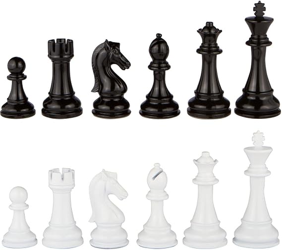 Minerva Black and White Extra Heavy Metal Chess Pieces with 4.5 Inch King and Extra Queens, Pieces Only, No Board