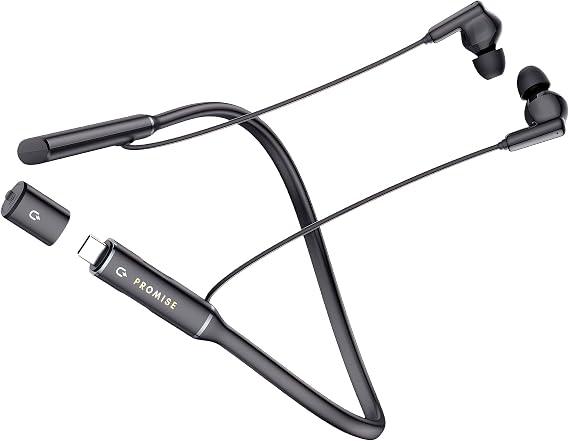 Promise A12 Neckband Bluetooth Earbuds with Built-in Type-C Charging Adapter,60H Playtime Fast Charging Wireless Headphones,3 EQ Audio Modes,Clear Call Mic(Not ANC)Magnetic Around-The-Neck Fit ,Silver