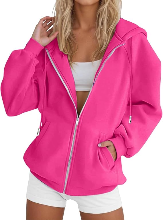Damen Kapuzenpullover mit Reißverschluss Übergroße Kapuzen Sweatshirts Übergröße Herbst Winter Lässige Modejacke mit Taschen