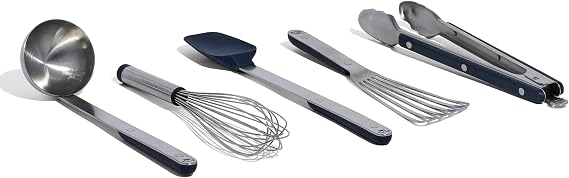 Made In Cookware - Stainless Steel Kitchen Utensil 5-Piece Set - Ladle, Tongs, Whisk, Spoonula, Fish Turner