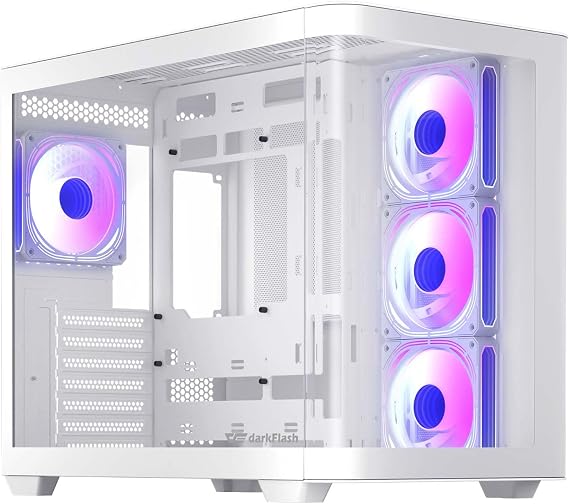 darkFlash ATX Mid-Tower Gaming PC Case, Back Plug-in BTF Motherboard, with 4 ARGB Fans Computer Case, Full View Curve Glass Dual-Chamber PC Case, Type C Port, Supports Dual 360mm AIO, White(DPW90)