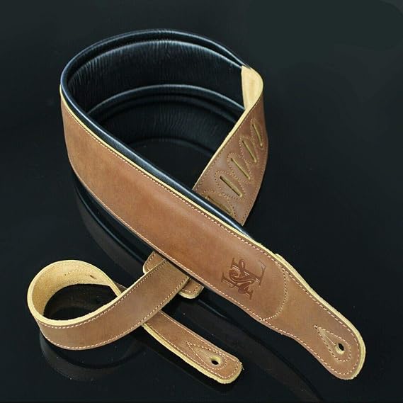 3.25" Wide Natural Brown Dual Padded Leather Guitar and Bass Strap IL-5NatBrn