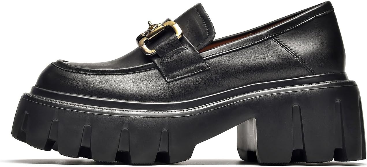 BEAU TODAY Chunky Loafers Women,Platform Loafers for Women,Lug Sole Slip On Leather Classic Penny Shoes,Comfortable Office Work Business Casual Dress Shoes