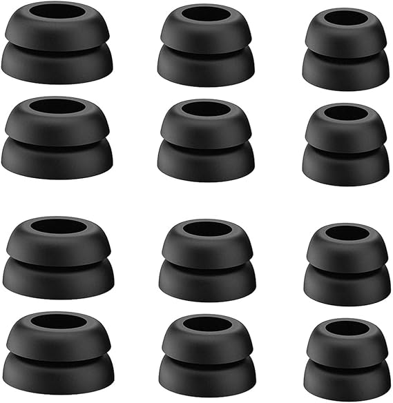 Double Flange Silicone Ear Tips Universal for 5-7mm Nozzle - 6 Pairs, Anti-Slip & Noise Isolating Replacement Earbuds Tips for in-Ear Earphones, Black