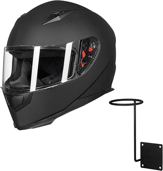 ILM Full Face Motorcycle Street Bike Helmet JK313 (XL, Matte Black) + ILM Helmet Holder Rack Hook MHR01
