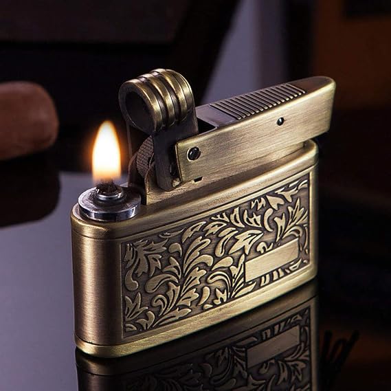 Vintage Trench Lighter,Handmade Cool Lighters,Reusable Antique Windproof Lighters,Novelty Soft Flame Kerosene Lighter for Collection Decorative Gift Present (Golden)