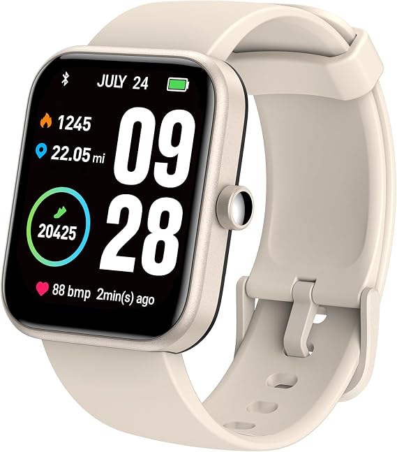 TOZO S2 44mm Smart Watch Alexa Built-in Fitness Tracker with Sleep Monitor,5ATM Waterproof HD Touchscreen for Men Women Compatible with iPhone&Android Champagne