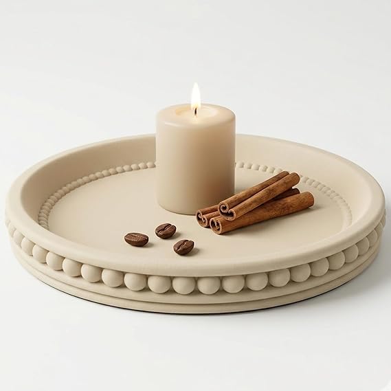 11 Inch Round Concrete Tray, Beige