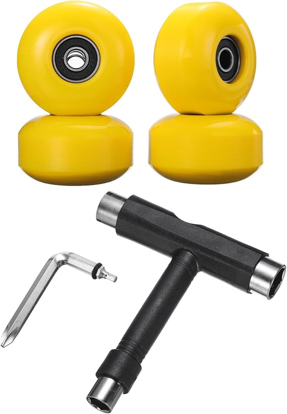 PATIKIL 52mm 95A Skateboard Wheels with Black Bearings, 4 Pack Street Wheels with Skate Tool for Skateboards Tricks Cruiser Wheel Replacement, Yellow