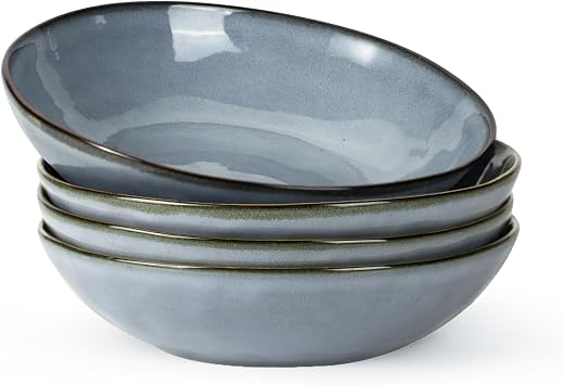 famiware Large Pasta Bowls Set of 4, Ocean Round 8.5" Pasta Serving Bowl Large Dinner Bowls, Kitchen Bowl Set, Microwave and Dishwasher Safe, Scratch Resistant, Blue