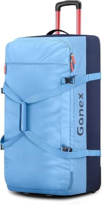 Gonex Rolling Duffle Bag with Wheels, 110L Large Travel Wheeled Duffel Luggage with Rollers 33 Inch, Light Blue