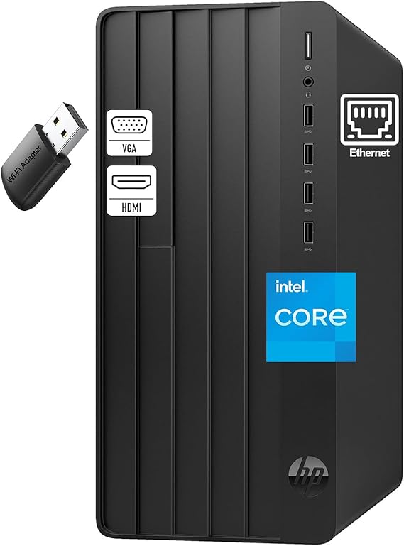 HP Desktop 2026 Tower, Intel Quad-Core Processor, 8GB RAM, 256GB PCIe SSD | WiFi Adapter, VGA, RJ-45, HDMI, Keyboard and Mouse, Windows 11 Home for Home Student & Business