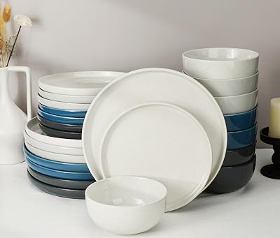 Plate Set for 8 Kitchen Plates and Bowls Ceramic Dinner Set for 8, Microwave Safe Plates and Bowls Sets Stone Plate 24 Pieces Dinner Ware Sets Scratch Resistant Galaxy Mist
