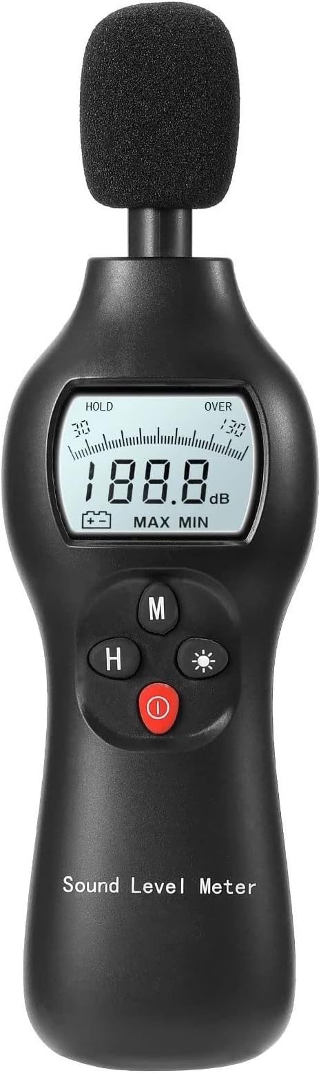 Sound Level Meter Decibel Meter, Portable 30-130dBA Range Noise Volume Measuring, LCD Backlight, Black
