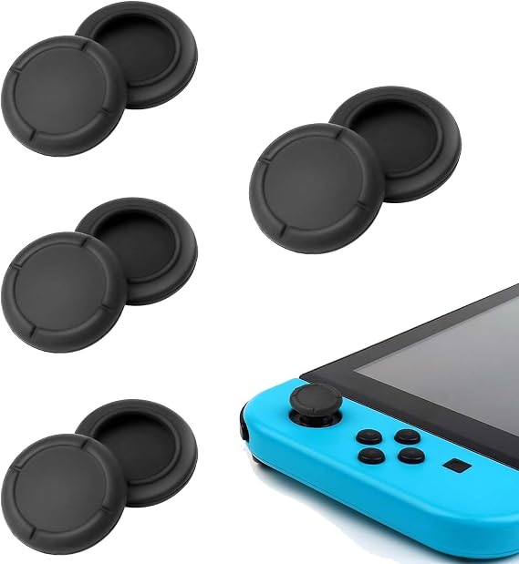 8 PCS Black Silicone Joystick Thumb Stick Caps Replacement Button Covers | Comfortable rubber texture; effortless slip-on attachment; enhanced gaming precision for Nintendo Switch Joycon