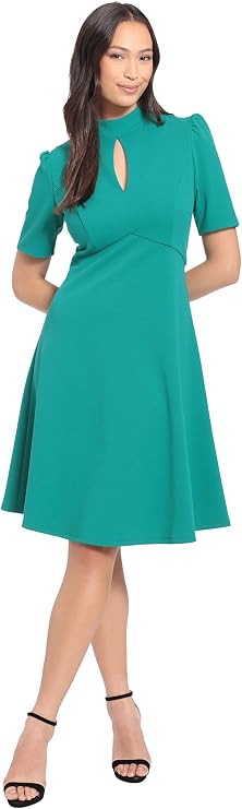 London Times Women's Keyhole Puff Sleeve Polished Chic Flounce Hem Dress