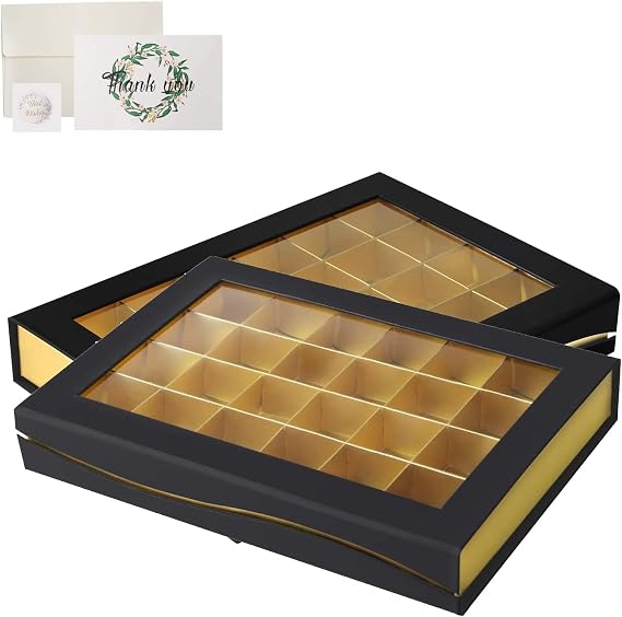 Chocolate Boxes Packaging, Chocolate Gift Packaging Empty With Magnet Adsorption & Window Packing Boxes For Homemade Chocolates, Candy, 24 Grids (2 Pack)