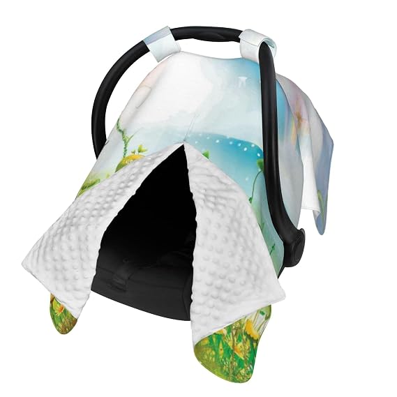 Magic Forest with Fairy Tale Cabin and The Clearing Baby Car Seat Cover & Breastfeeding Nursing Cover - Breathable Stretch Fabric Multi-Use