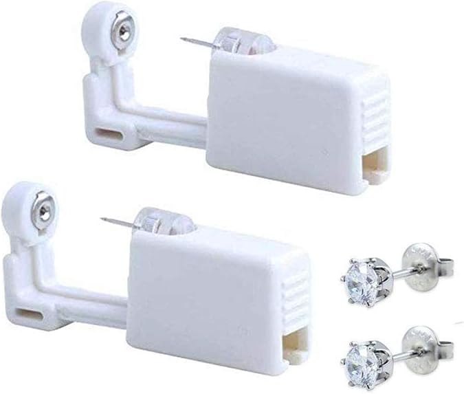 XUKEKOY 2 Pack Self Ear Piercing Gun Earring Disposable Piercing Kit No Pain Easy Use Ear Piercing Gun Kit Tool with Stud (White)