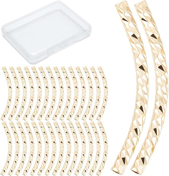 CREATCABIN 1 Box 40 Pcs 18K Gold Plated Curved Tube Bead Fish Scale Noodle Tube Bead Long Curved Brass Spacer Connector Bulk for Jewelry Making Charms Bracelets Necklaces Accessories 20mm