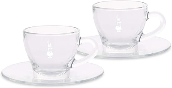Bialetti Set of 2 Glass Tazzine Espresso Istituzionali (con Piattino) Vetro 2 unità Transparent