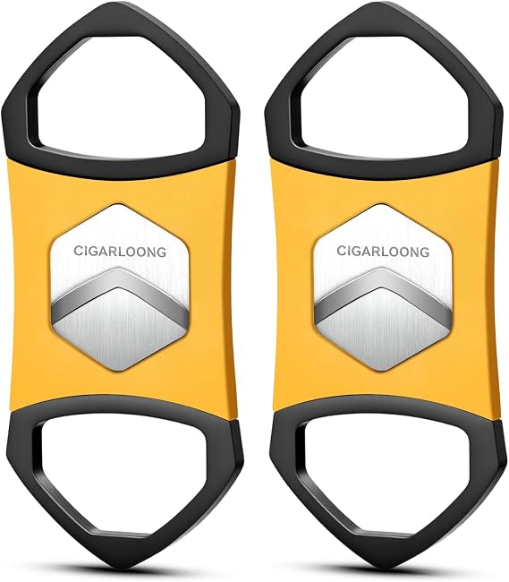 Cigar Cutter 2 Pack, Sharp Double Blade Stainless Steel Cigar Guillotine Scissors 70 Ring Gauge (Black & Yellow)