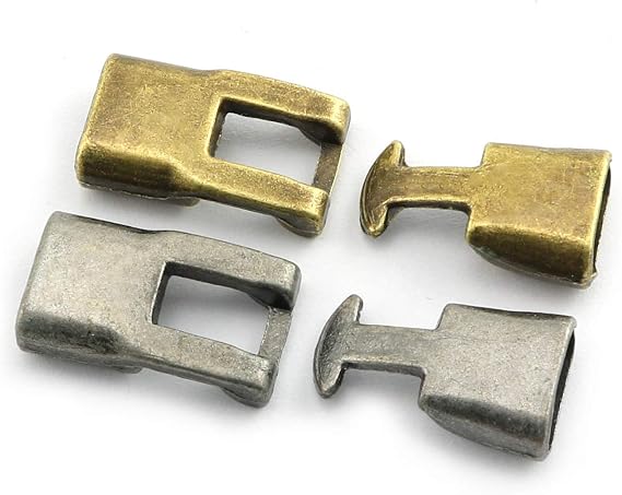 12 Sets Antique Silver and Antique Bronze Alloy Bracelet Flat Buckle Clasp Cord End Cap Connecto for Flat Leather Bracelet Jewelry Making